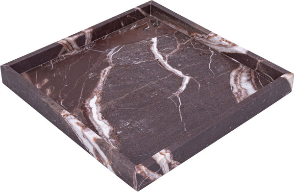 Meridian Furniture Barletta Rosa Levante Genuine Marble Square Tray Sculptural Vanity Accent ACC113-Cherry