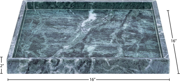 Meridian Furniture Barletta Verde Marble Square Tray with Natural Veining for Coffee Table Styling ACC113-Green