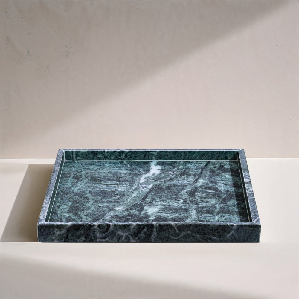 Meridian Furniture Barletta Verde Marble Square Tray with Natural Veining for Coffee Table Styling ACC113-Green