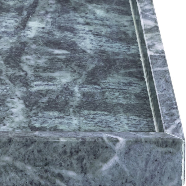 Meridian Furniture Barletta Verde Marble Square Tray with Natural Veining for Coffee Table Styling ACC113-Green