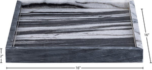 Meridian Furniture Barletta Genuine Panda Marble Decorative Tray with Unique Black White Stone Veining ACC113-Panda