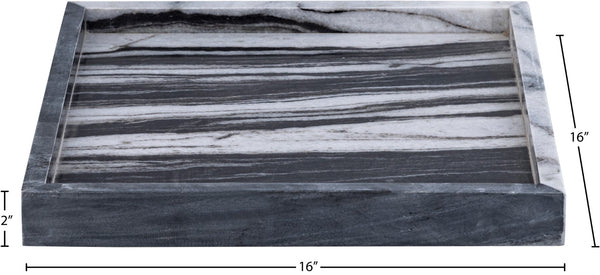 Meridian Furniture Barletta Genuine Panda Marble Decorative Tray with Unique Black White Stone Veining ACC113-Panda