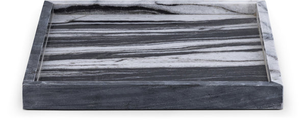 Meridian Furniture Barletta Genuine Panda Marble Decorative Tray with Unique Black White Stone Veining ACC113-Panda