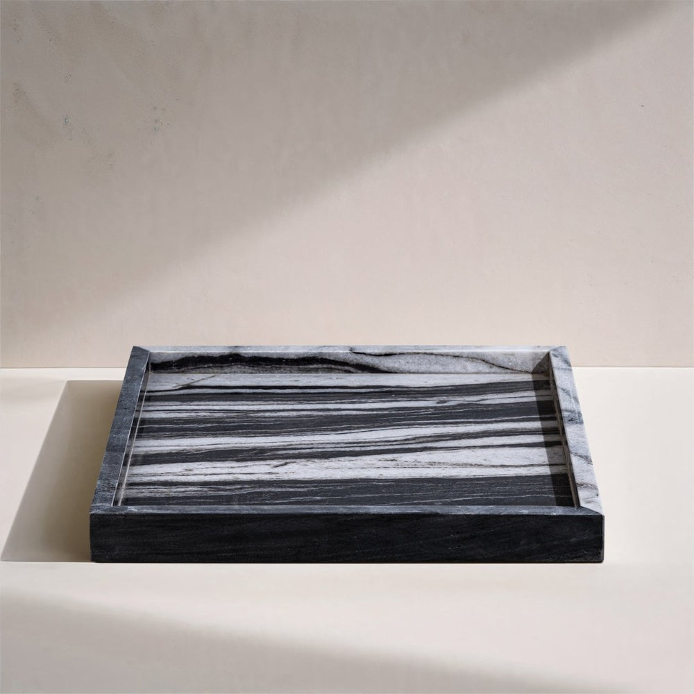 Meridian Furniture Barletta Genuine Panda Marble Decorative Tray with Unique Black White Stone Veining ACC113-Panda
