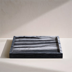 Meridian Furniture Barletta Genuine Panda Marble Decorative Tray with Unique Black White Stone Veining ACC113-Panda