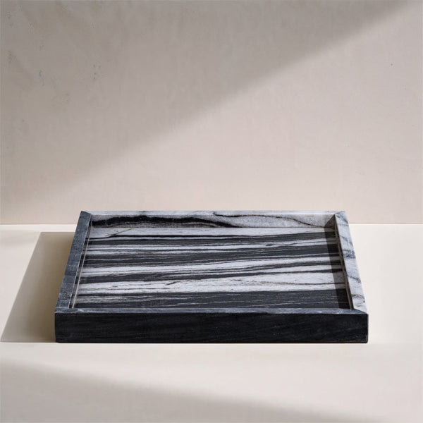 Meridian Furniture Barletta Genuine Panda Marble Decorative Tray with Unique Black White Stone Veining ACC113-Panda