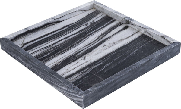 Meridian Furniture Barletta Genuine Panda Marble Decorative Tray with Unique Black White Stone Veining ACC113-Panda