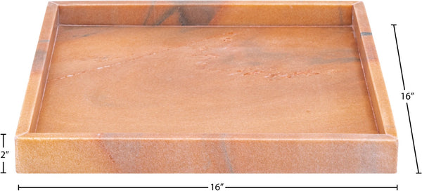 Meridian Furniture Barletta Genuine Pink Makrana Marble Square Tray with Natural Veining for Any Room ACC113-Pink