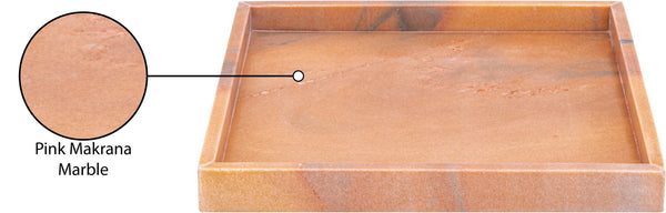 Meridian Furniture Barletta Genuine Pink Makrana Marble Square Tray with Natural Veining for Any Room ACC113-Pink