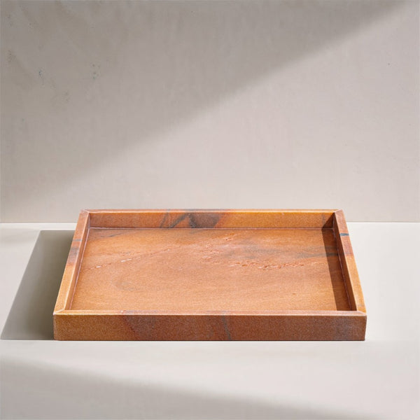 Meridian Furniture Barletta Genuine Pink Makrana Marble Square Tray with Natural Veining for Any Room ACC113-Pink