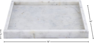 Meridian Furniture Barletta Carrara Marble Square Serving Tray Natural Veining Vanity Coffee Table Accent ACC113-White