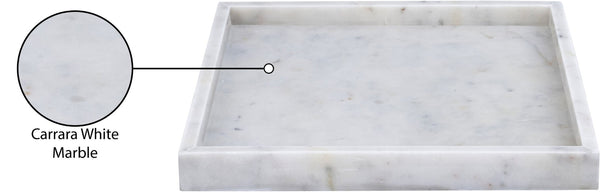 Meridian Furniture Barletta Carrara Marble Square Serving Tray Natural Veining Vanity Coffee Table Accent ACC113-White