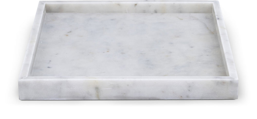Meridian Furniture Barletta Carrara Marble Square Serving Tray Natural Veining Vanity Coffee Table Accent ACC113-White