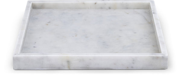 Meridian Furniture Barletta Carrara Marble Square Serving Tray Natural Veining Vanity Coffee Table Accent ACC113-White
