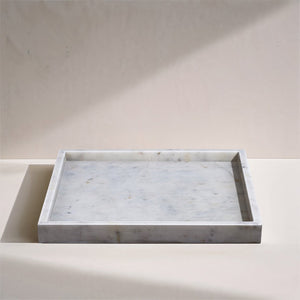 Meridian Furniture Barletta Carrara Marble Square Serving Tray Natural Veining Vanity Coffee Table Accent ACC113-White