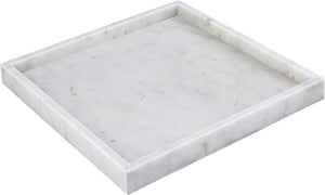 Meridian Furniture Barletta Carrara Marble Square Serving Tray Natural Veining Vanity Coffee Table Accent ACC113-White