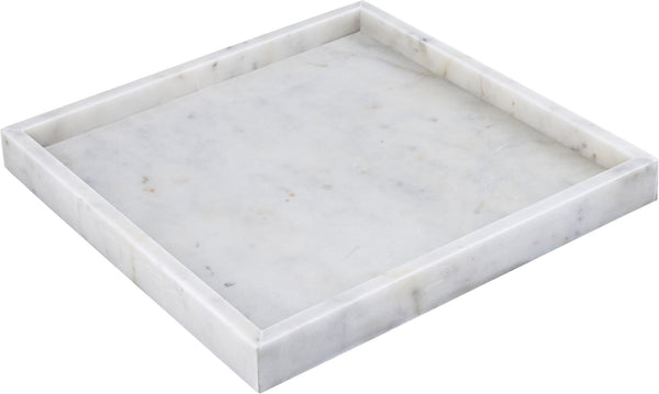 Meridian Furniture Barletta Carrara Marble Square Serving Tray Natural Veining Vanity Coffee Table Accent ACC113-White