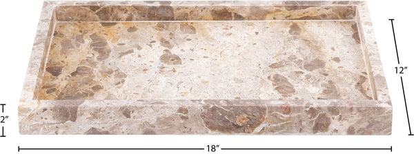 Meridian Furniture Barletta Genuine Marble Rectangular Tray with Natural Veining for Refined Surfaces ACC114-Beige