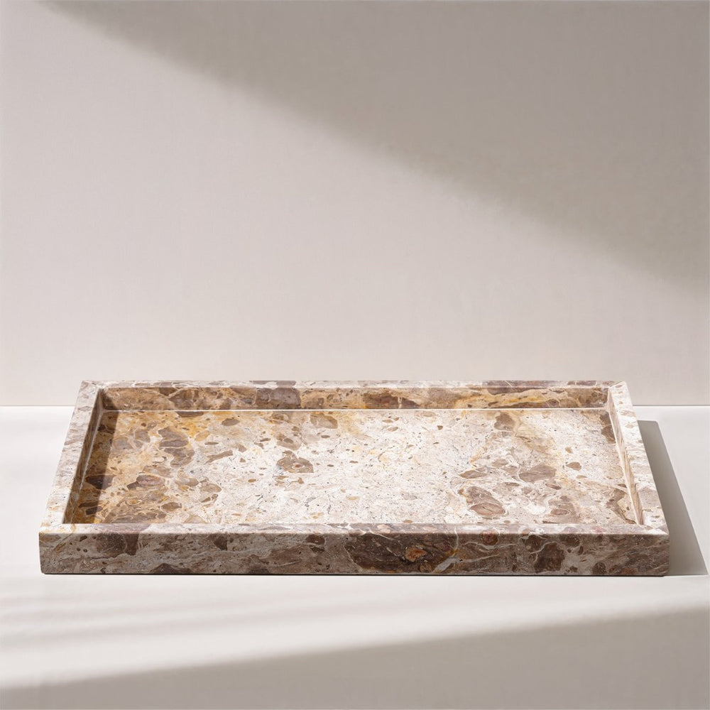 Meridian Furniture Barletta Genuine Marble Rectangular Tray with Natural Veining for Refined Surfaces ACC114-Beige