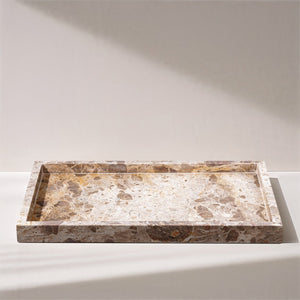 Meridian Furniture Barletta Genuine Marble Rectangular Tray with Natural Veining for Refined Surfaces ACC114-Beige
