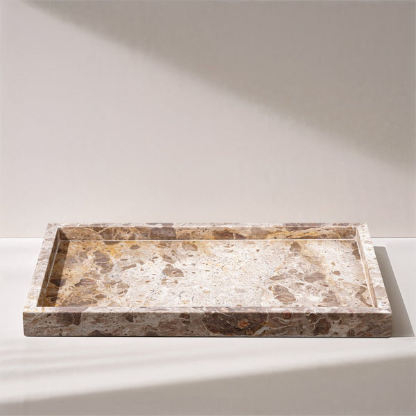 Meridian Furniture Barletta Genuine Marble Rectangular Tray with Natural Veining for Refined Surfaces ACC114-Beige