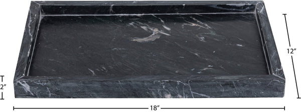 Meridian Furniture Barletta Genuine Black Marble Rectangular Tray with Natural White Veining for Modern Decor ACC114-Black
