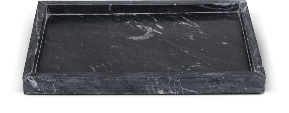 Meridian Furniture Barletta Genuine Black Marble Rectangular Tray with Natural White Veining for Modern Decor ACC114-Black