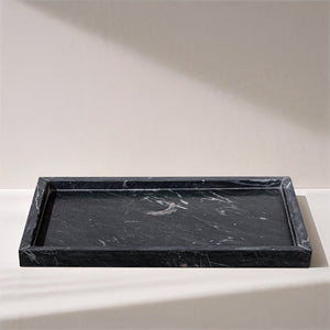 Meridian Furniture Barletta Genuine Black Marble Rectangular Tray with Natural White Veining for Modern Decor ACC114-Black