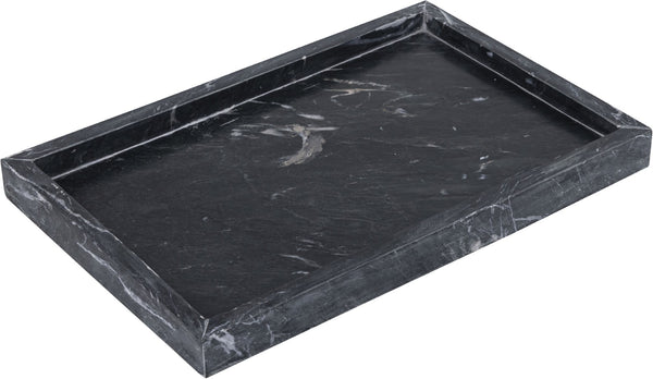 Meridian Furniture Barletta Genuine Black Marble Rectangular Tray with Natural White Veining for Modern Decor ACC114-Black
