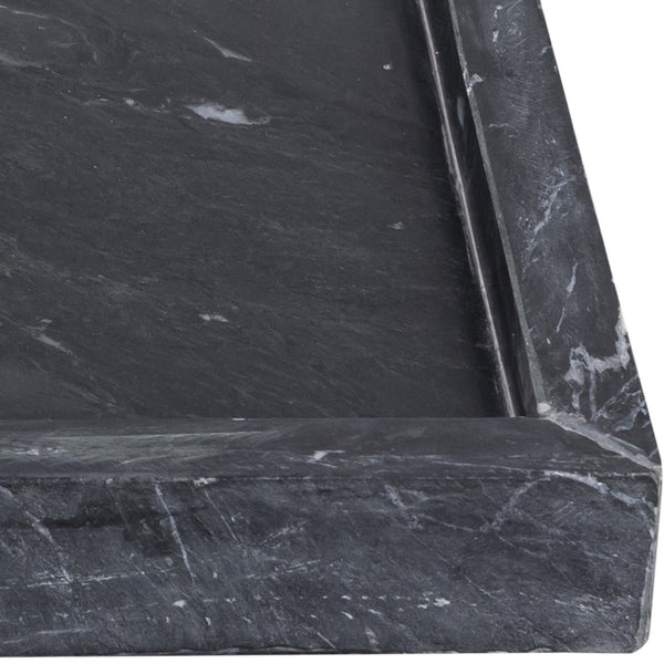 Meridian Furniture Barletta Genuine Black Marble Rectangular Tray with Natural White Veining for Modern Decor ACC114-Black