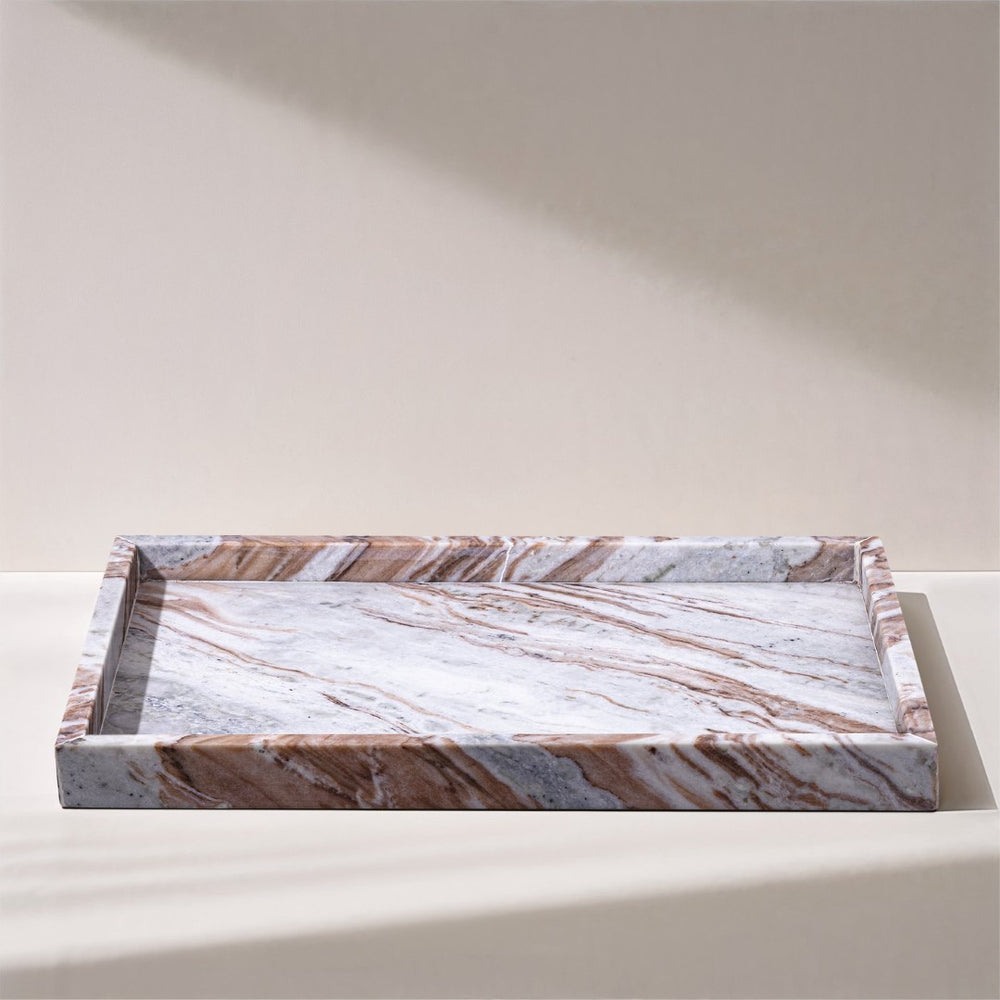 Meridian Furniture Barletta Toronto Brown Genuine Marble Rectangular Tray with Natural Stone Veining ACC114-Brown