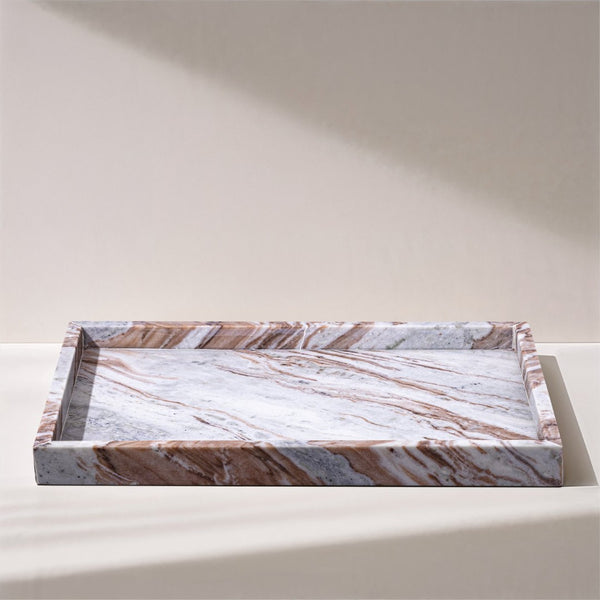 Meridian Furniture Barletta Toronto Brown Genuine Marble Rectangular Tray with Natural Stone Veining ACC114-Brown