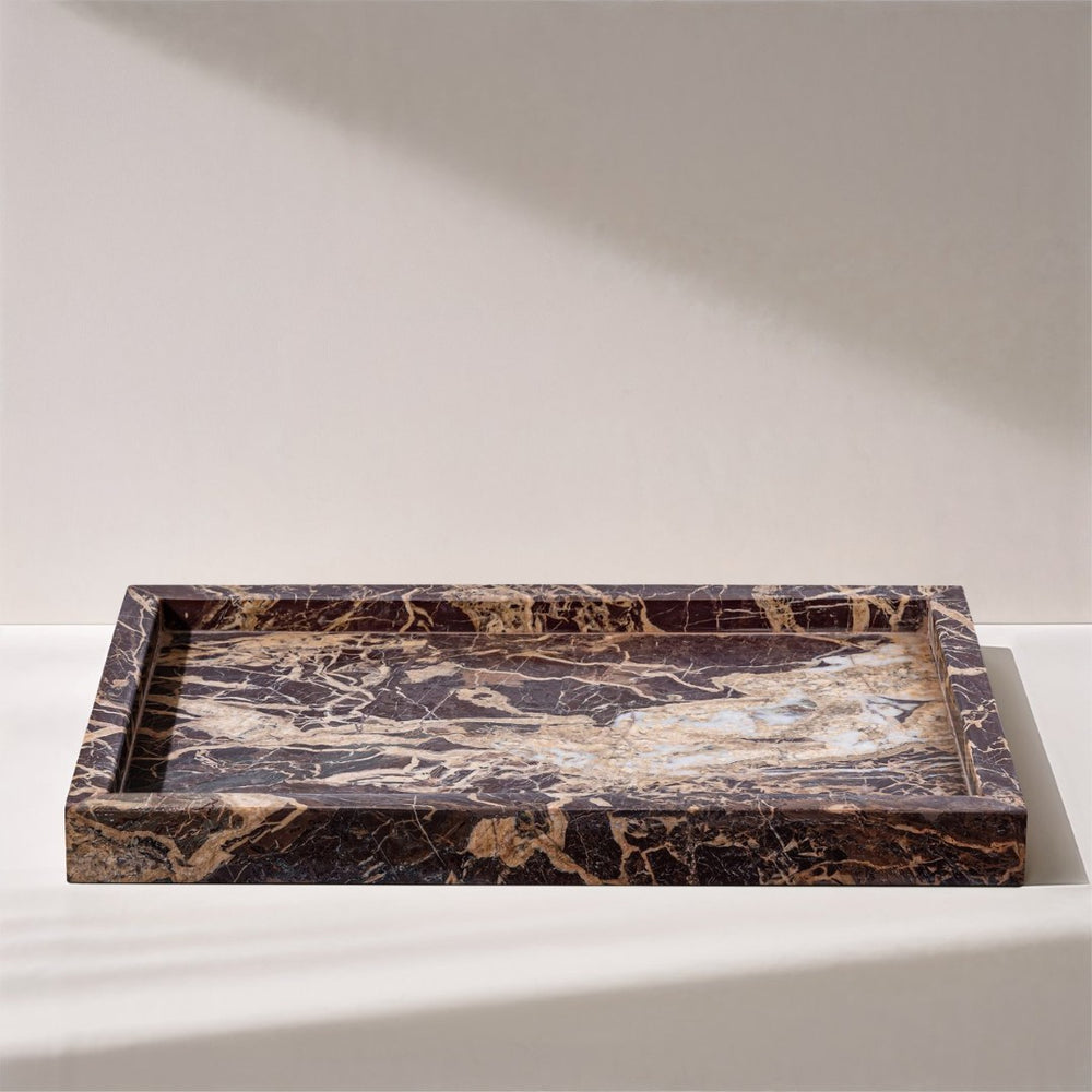 Meridian Furniture Barletta Rosa Levante Marble Rectangular Tray Natural Veining Vanity Coffee Table Accent ACC114-Cherry