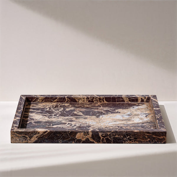 Meridian Furniture Barletta Rosa Levante Marble Rectangular Tray Natural Veining Vanity Coffee Table Accent ACC114-Cherry