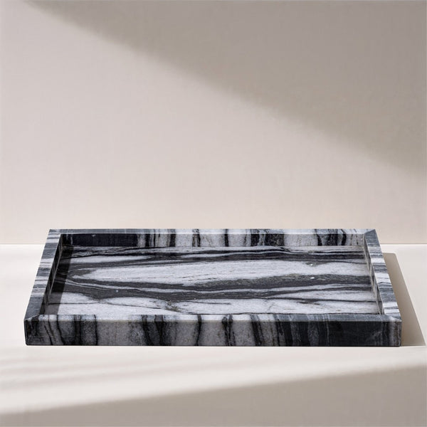 Meridian Furniture Barletta Genuine Panda Marble Rectangular Tray Bold Veining for Modern Interiors ACC114-Panda