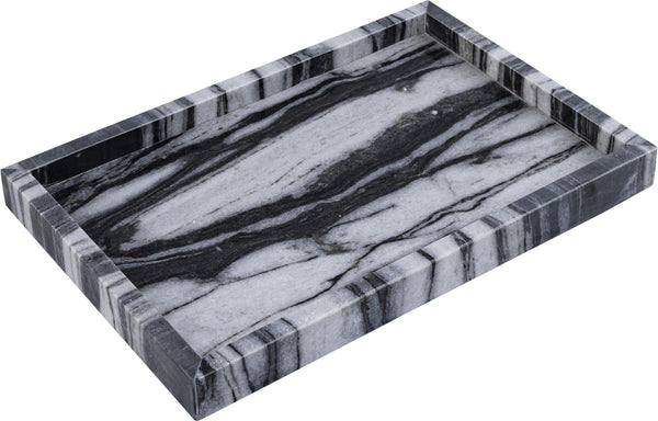 Meridian Furniture Barletta Genuine Panda Marble Rectangular Tray Bold Veining for Modern Interiors ACC114-Panda