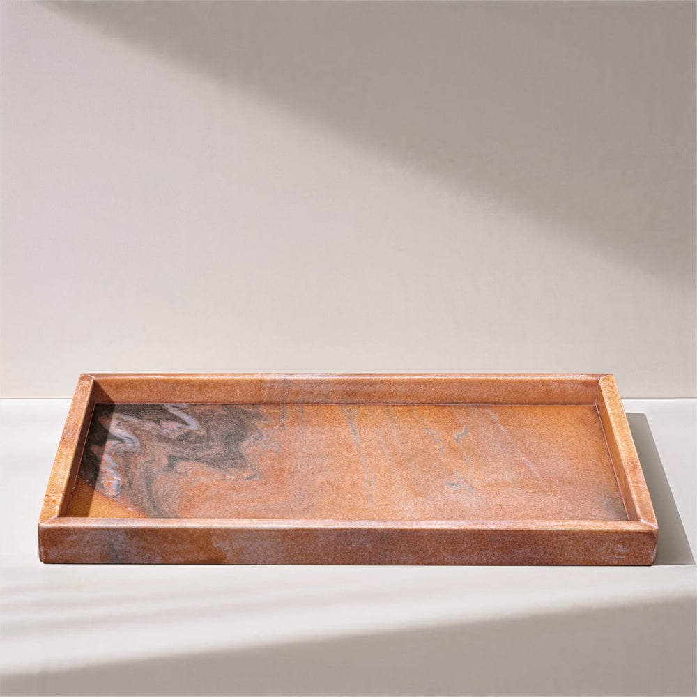 Meridian Furniture Barletta Pink Makrana Marble Rectangular Tray with Natural Veining for Vanity ACC114-Pink