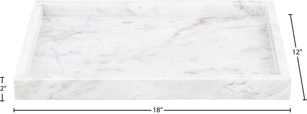 Meridian Furniture Barletta Genuine Carrara Marble Rectangular Tray with Natural Grey Veining for Home Decor ACC114-White