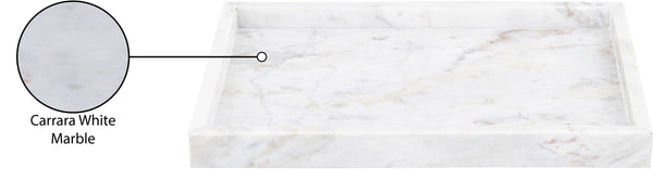 Meridian Furniture Barletta Genuine Carrara Marble Rectangular Tray with Natural Grey Veining for Home Decor ACC114-White