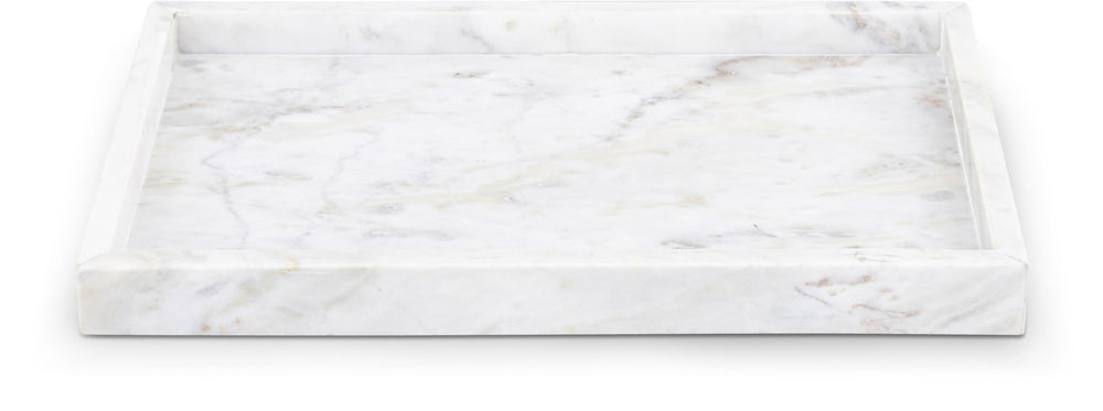 Meridian Furniture Barletta Genuine Carrara Marble Rectangular Tray with Natural Grey Veining for Home Decor ACC114-White