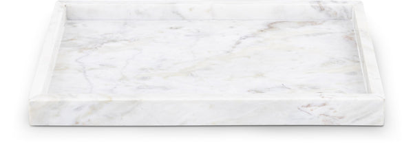 Meridian Furniture Barletta Genuine Carrara Marble Rectangular Tray with Natural Grey Veining for Home Decor ACC114-White
