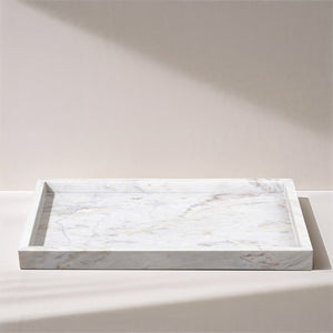 Meridian Furniture Barletta Genuine Carrara Marble Rectangular Tray with Natural Grey Veining for Home Decor ACC114-White