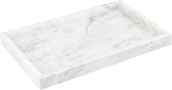 Meridian Furniture Barletta Genuine Carrara Marble Rectangular Tray with Natural Grey Veining for Home Decor ACC114-White