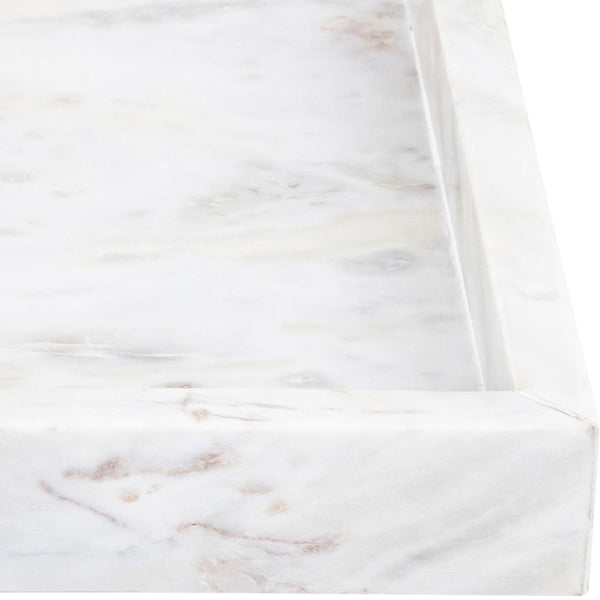 Meridian Furniture Barletta Genuine Carrara Marble Rectangular Tray with Natural Grey Veining for Home Decor ACC114-White