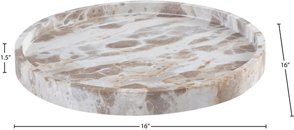 Meridian Furniture Barletta Genuine Marble Round Tray with Natural Veining for Vanity or Coffee Table ACC115-Beige