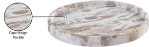 Meridian Furniture Barletta Genuine Marble Round Tray with Natural Veining for Vanity or Coffee Table ACC115-Beige