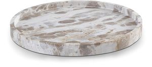 Meridian Furniture Barletta Genuine Marble Round Tray with Natural Veining for Vanity or Coffee Table ACC115-Beige