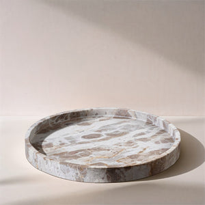 Meridian Furniture Barletta Genuine Marble Round Tray with Natural Veining for Vanity or Coffee Table ACC115-Beige