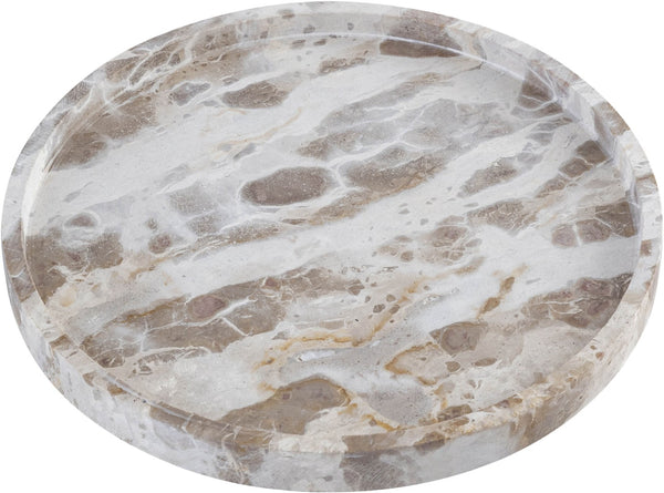 Meridian Furniture Barletta Genuine Marble Round Tray with Natural Veining for Vanity or Coffee Table ACC115-Beige