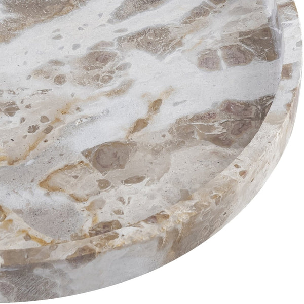 Meridian Furniture Barletta Genuine Marble Round Tray with Natural Veining for Vanity or Coffee Table ACC115-Beige